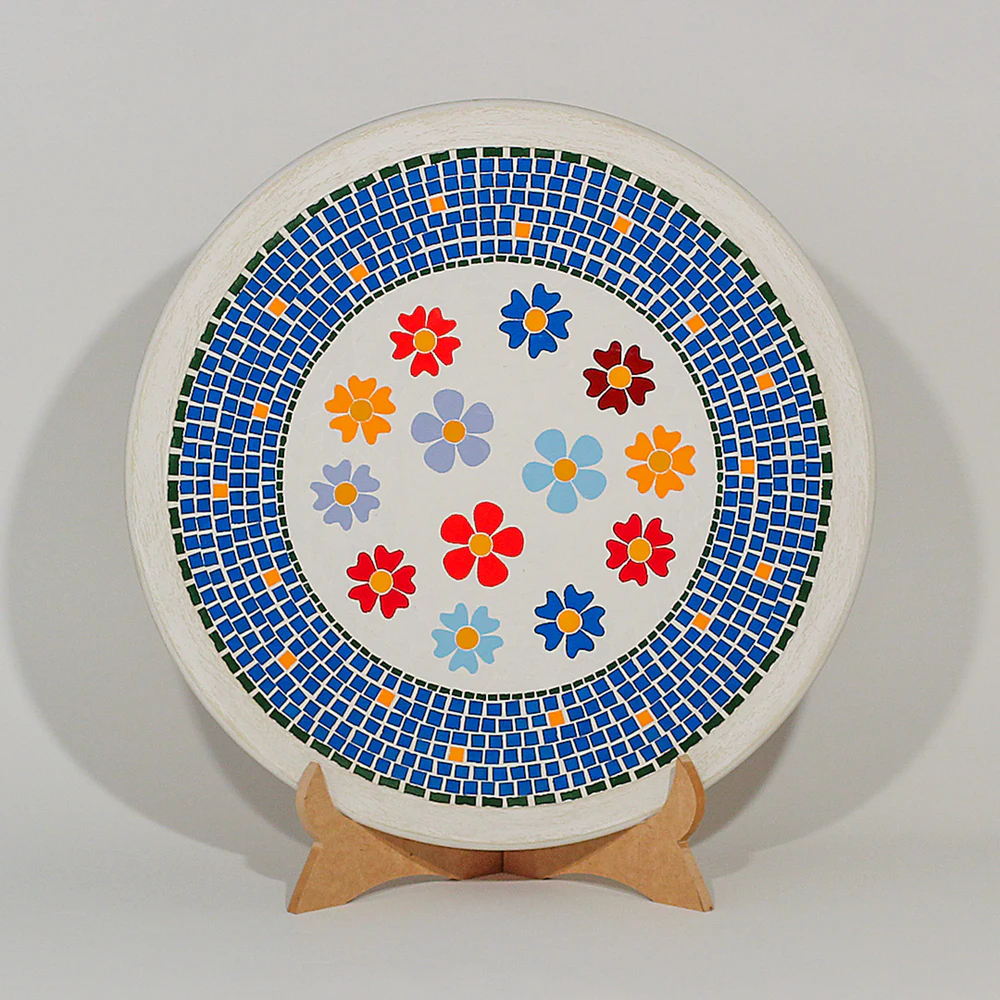Centro de mesa - prato giratorio - bandeja giratória mosaico em cerâmica 43 cm